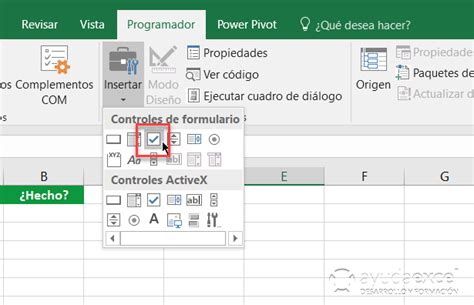 como poner un check en excel|Insertar casilla de verificación en Excel